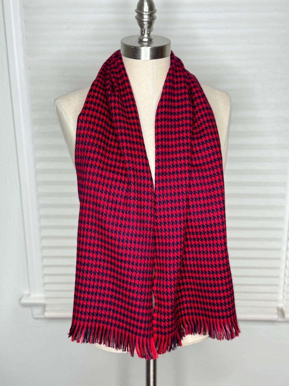 Vintage Pierre Cardin Red Navy Houndstooth Scarf